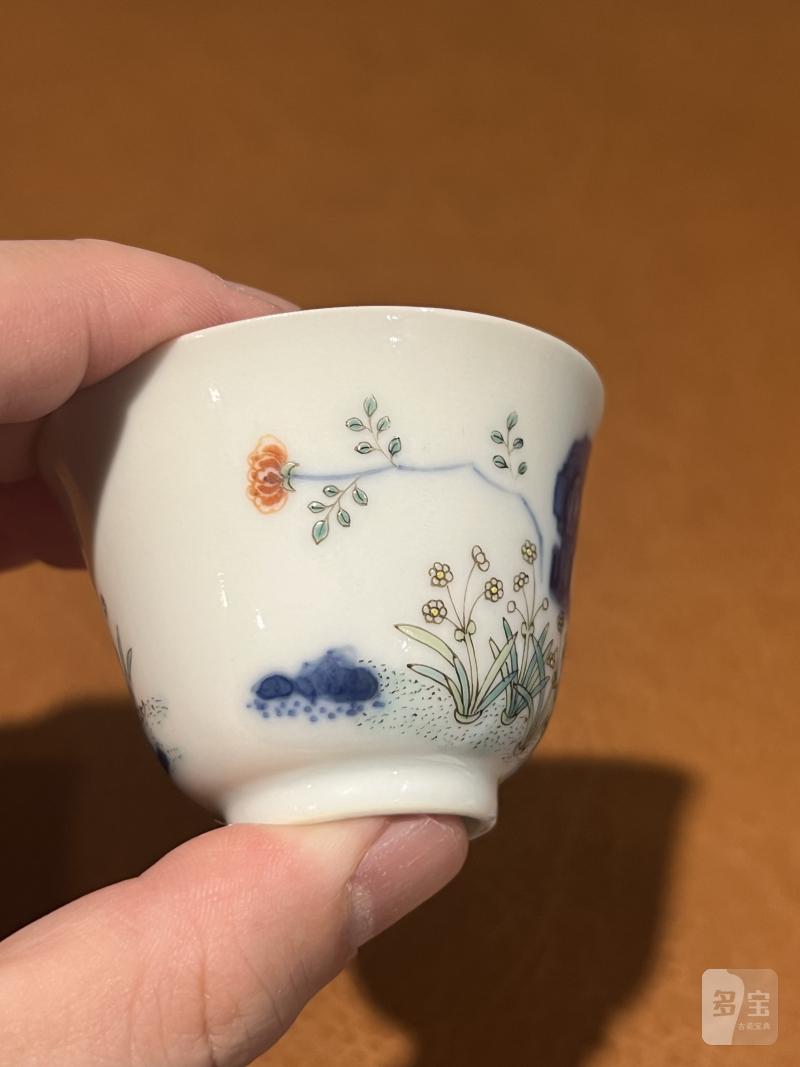 清道光 青花五彩花神杯 - 图7
